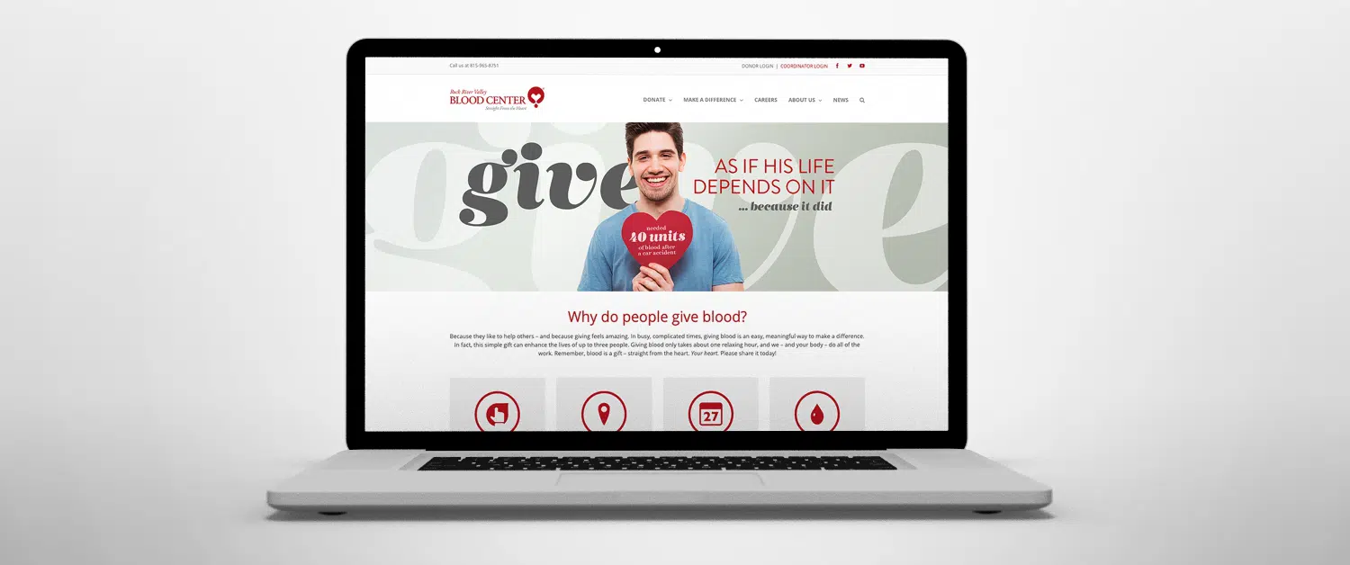 blood donation website header image with man holding heart