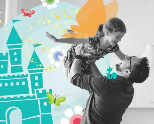 man and daughter playing in social media ad campaign