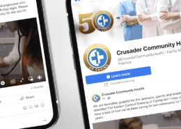 Closeup of Crusader 50th logo on social media