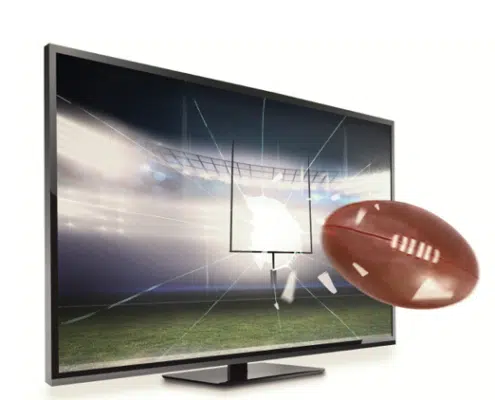 football flying out of tv
