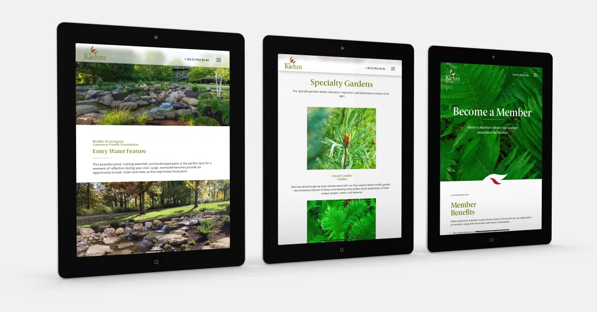 klehm website images shown on tablets