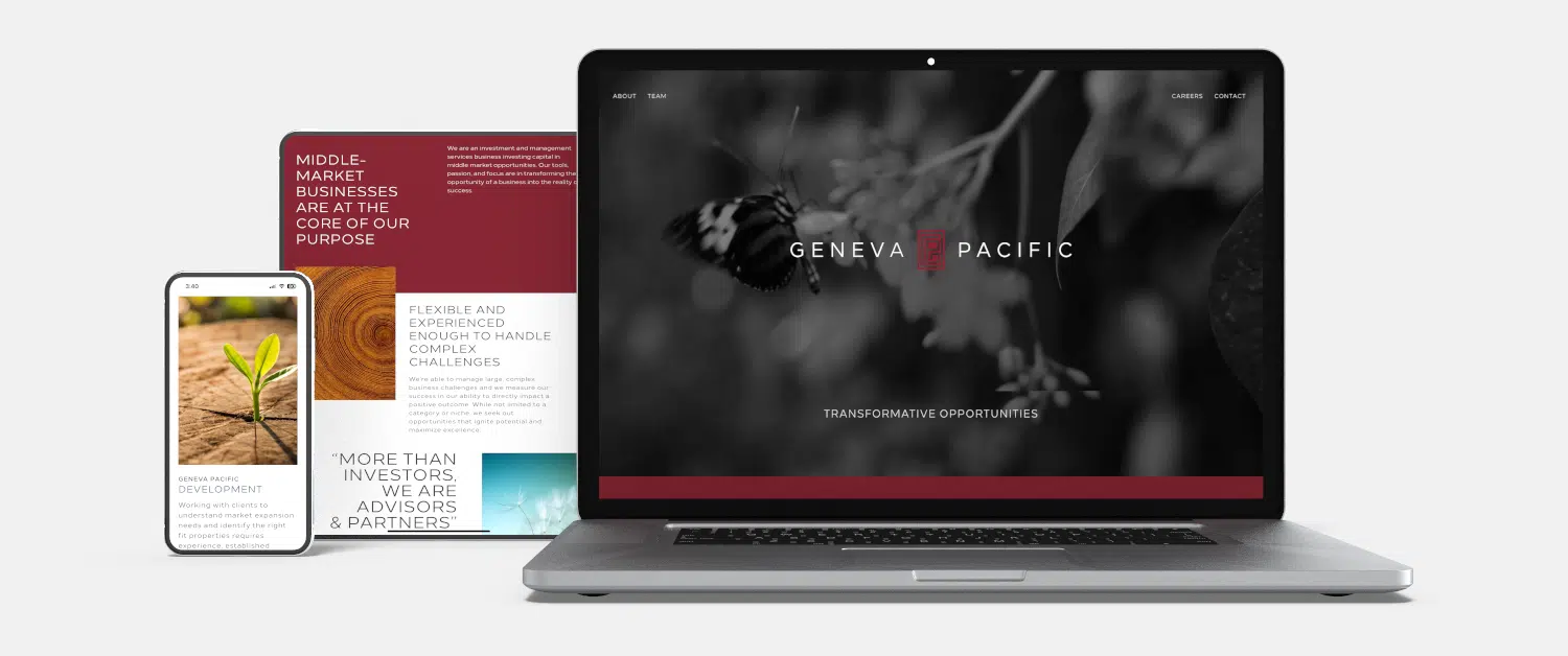 Geneva Pacific website landing page on laptop