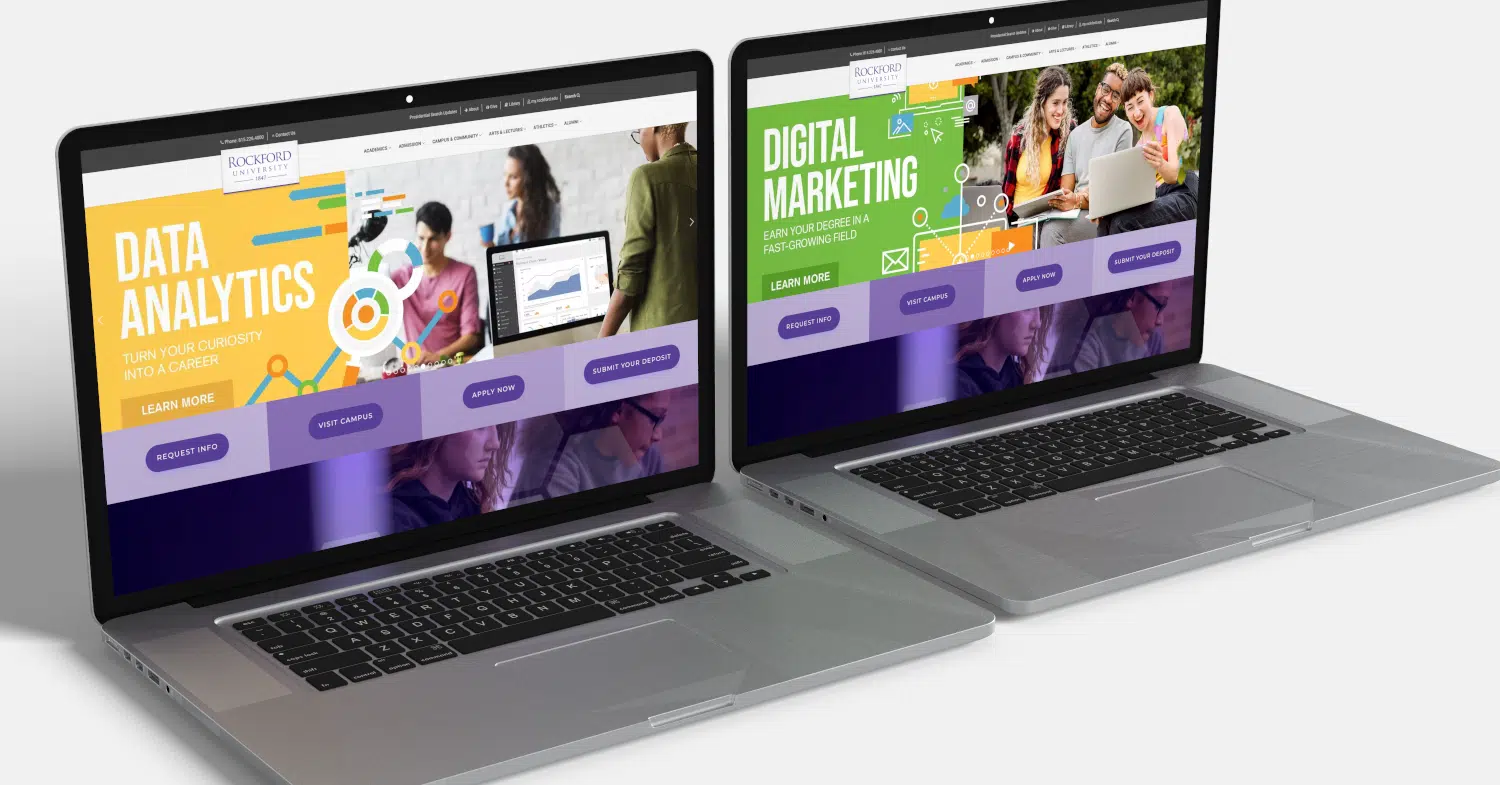 New Degrees landing pages on laptops