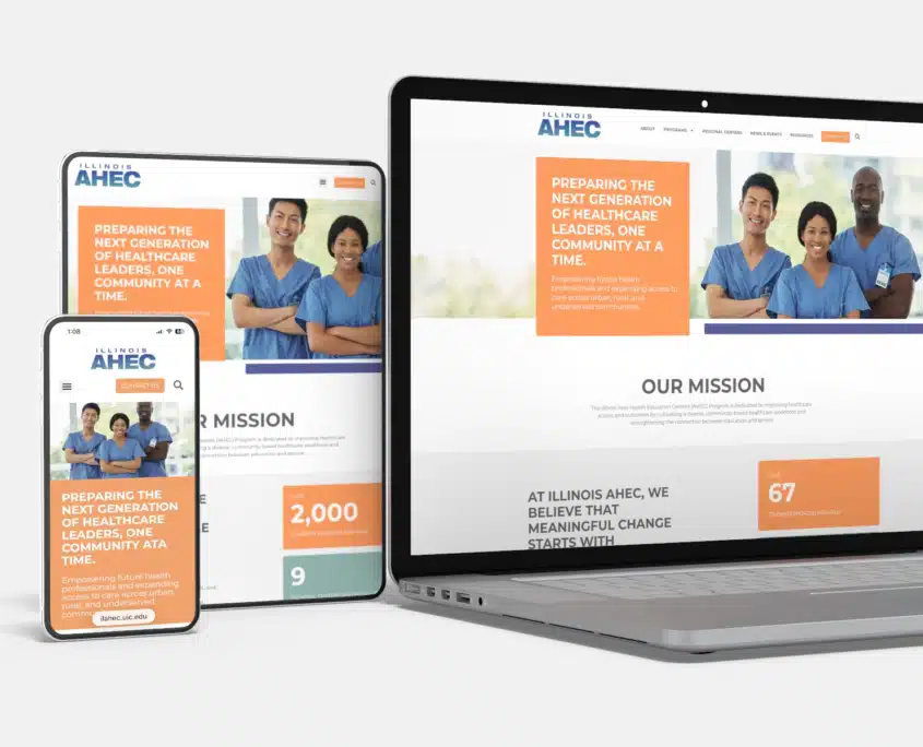 Illinois AHEC home page on laptop, mobile and tablet