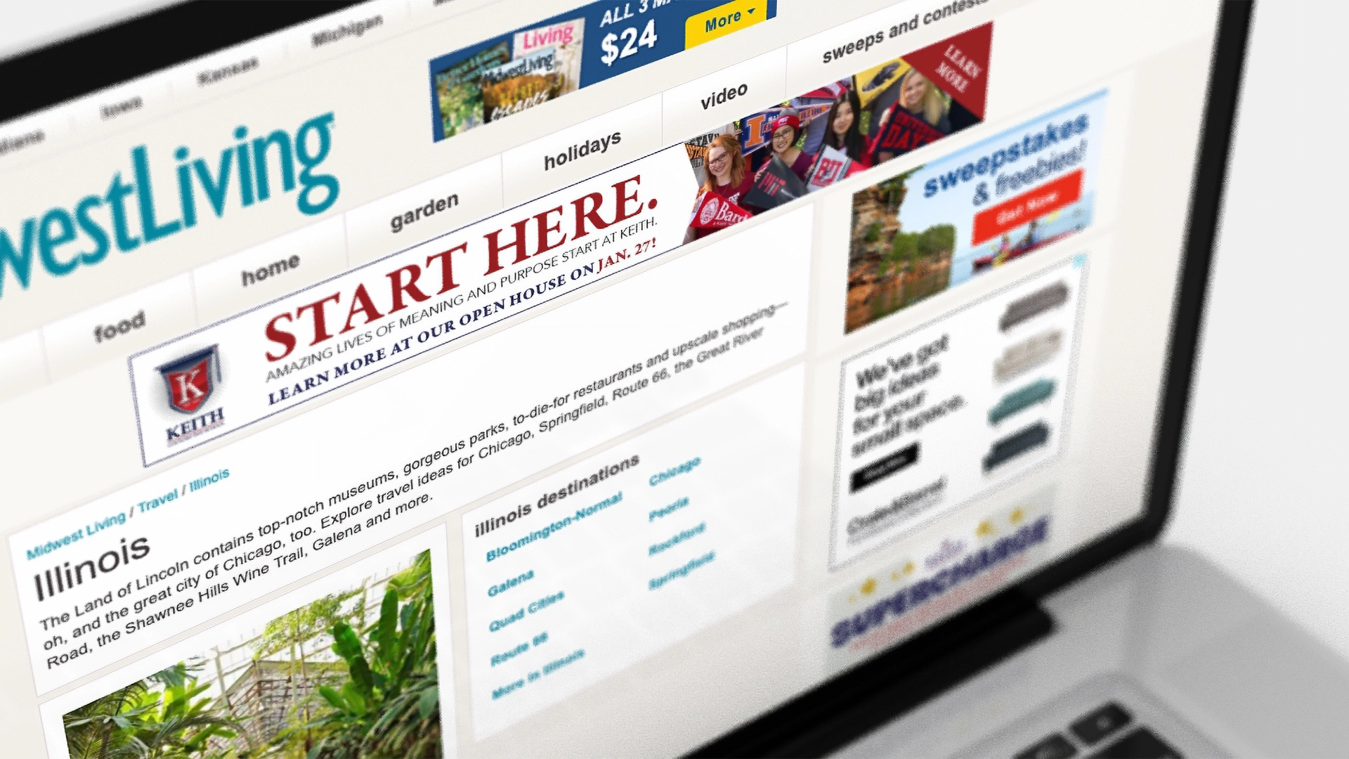 closeup of banner ad for Keith school on laptop screen